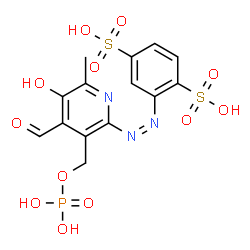 ChemSpider 2D Image | 2-[(Z)-{4-Formyl-5-hydroxy-6-methyl-3-[(phosphonooxy)methyl]-2-pyridinyl}diazenyl]-1,4-benzenedisulfonic acid | C14H14N3O12PS2