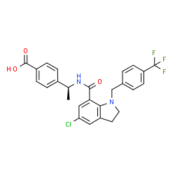 ChemSpider 2D Image | 4-{(1S)-1-[({5-Chloro-1-[4-(trifluoromethyl)benzyl]-2,3-dihydro-1H-indol-7-yl}carbonyl)amino]ethyl}benzoic acid | C26H22ClF3N2O3