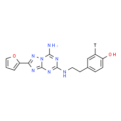 ChemSpider 2D Image | 4-(2-{[7-Amino-2-(2-furyl)[1,2,4]triazolo[1,5-a][1,3,5]triazin-5-yl]amino}ethyl)(2-~3~H)phenol | C16H14TN7O2