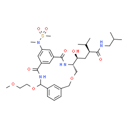 ChemSpider 2D Image | (2S,4S)-4-Hydroxy-N-isobutyl-2-isopropyl-4-[(13S)-4-(2-methoxyethoxy)-18-[methyl(methylsulfonyl)amino]-2,15-dioxo-11-oxa-3,14-diazatricyclo[14.3.1.1~5,9~]henicosa-1(20),5(21),6,8,16,18-hexaen-13-yl]bu
tanamide | C34H50N4O9S