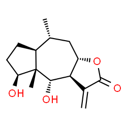 ChemSpider 2D Image | (3aS,4S,4aS,5S,7aS,8R,9aS)-4,5-Dihydroxy-4a,8-dimethyl-3-methylenedecahydroazuleno[6,5-b]furan-2(3H)-one | C15H22O4