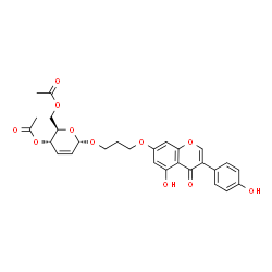 ChemSpider 2D Image | 3-{[5-Hydroxy-3-(4-hydroxyphenyl)-4-oxo-4H-chromen-7-yl]oxy}propyl 4,6-di-O-acetyl-2,3-dideoxy-alpha-D-erythro-hex-2-enopyranoside | C28H28O11