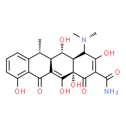 ChemSpider 2D Image | (4S,4aR,5S,6R,12aS)-4-(Dimethylamino)-3,5,10,12,12a-pentahydroxy-6-methyl-1,11-dioxo-1,4,4a,5,5a,6,11,12a-octahydro-2-tetracenecarboxamide | C22H24N2O8