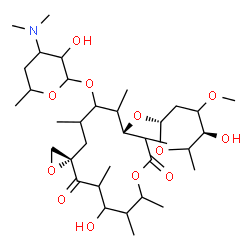ChemSpider 2D Image | (3S,12S)-12-[(2,6-Dideoxy-3-O-methyl-beta-L-glycero-hexopyranosyl)oxy]-6-hydroxy-5,7,8,11,13,15-hexamethyl-4,10-dioxo-1,9-dioxaspiro[2.13]hexadec-14-yl 3,4,6-trideoxy-3-(dimethylamino)hexopyranoside | C35H61NO12