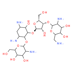ChemSpider 2D Image | 4,6-Diamino-2-{[3-O-(2,6-diamino-2,6-dideoxyhexopyranosyl)-alpha-D-lyxofuranosyl]oxy}-3-hydroxycyclohexyl 2-amino-2-deoxyhexopyranoside | C23H45N5O14