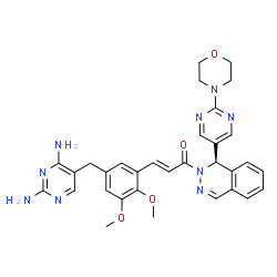 ChemSpider 2D Image | (2E)-3-{5-[(2,4-Diamino-5-pyrimidinyl)methyl]-2,3-dimethoxyphenyl}-1-[(1R)-1-[2-(4-morpholinyl)-5-pyrimidinyl]-2(1H)-phthalazinyl]-2-propen-1-one | C32H33N9O4