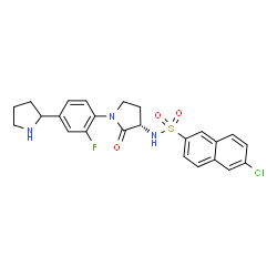 ChemSpider 2D Image | 6-Chloro-N-{(3S)-1-[2-fluoro-4-(2-pyrrolidinyl)phenyl]-2-oxo-3-pyrrolidinyl}-2-naphthalenesulfonamide | C24H23ClFN3O3S