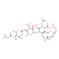 ChemSpider 2D Image | (2S,3S,4R,6S)-6-{[(2R,3S,4R,5R,6S)-6-{[(4R,5S,6S,7R,9R,10R,11Z,13E,16R)-4-Acetoxy-10-hydroxy-5-methoxy-9,16-dimethyl-2-oxo-7-(2-oxoethyl)oxacyclohexadeca-11,13-dien-6-yl]oxy}-4-(dimethylamino)-5-hydro
xy-2-methyltetrahydro-2H-pyran-3-yl]oxy}-4-hydroxy-2,4-dimethyltetrahydro-2H-pyran-3-yl 3-methylbutanoate | C42H69NO15