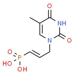 ChemSpider 2D Image | [(1E)-3-(5-Methyl-2,4-dioxo-3,4-dihydro-1(2H)-pyrimidinyl)-1-propen-1-yl]phosphonic acid | C8H11N2O5P
