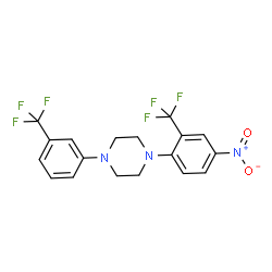 ChemSpider 2D Image | 1-[4-Nitro-2-(trifluoromethyl)phenyl]-4-[3-(trifluoromethyl)phenyl]piperazine | C18H15F6N3O2