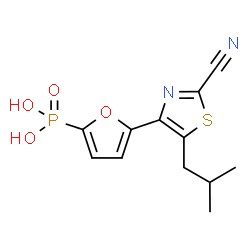 ChemSpider 2D Image | [5-(2-Cyano-5-isobutyl-1,3-thiazol-4-yl)-2-furyl]phosphonic acid | C12H13N2O4PS