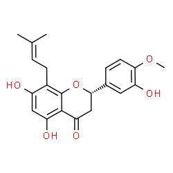ChemSpider 2D Image | (2S)-5,7,3'-trihydroxy-4'-methoxy-8-(3''-methylbut-2''-enyl)-flavonone | C21H22O6
