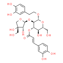 ChemSpider 2D Image | beta-(3,4-dihydroxyphenyl)ethyl-3-O-E-caffeoyl-O-[beta-D-apiofuranosyl-(1->2)]-beta-D-glucopyranoside | C28H34O15