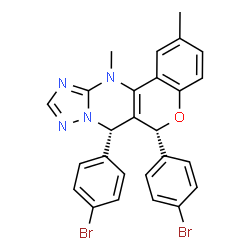ChemSpider 2D Image | (6R,7S)-6,7-Bis(4-bromophenyl)-2,12-dimethyl-7,12-dihydro-6H-chromeno[4,3-d][1,2,4]triazolo[1,5-a]pyrimidine | C26H20Br2N4O