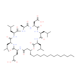 ChemSpider 2D Image | 3-[(3S,6S,9S,12S,15S,18S,21S,25R)-9-(Carboxymethyl)-3,6,15,18-tetraisobutyl-12-methyl-2,5,8,11,14,17,20,23-octaoxo-25-tetradecyl-1-oxa-4,7,10,13,16,19,22-heptaazacyclopentacosan-21-yl]propanoic acid | C53H93N7O13