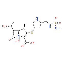 ChemSpider 2D Image | (4R,5S)-5-[(1S,2R)-1-Carboxy-2-hydroxypropyl]-4-methyl-3-({(3S,5S)-5-[(sulfamoylamino)methyl]-3-pyrrolidinyl}sulfanyl)proline | C15H28N4O7S2
