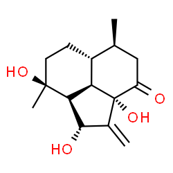 ChemSpider 2D Image | (1R,2aS,5S,5aR,8S,8aS,8bR)-1,2a,8-Trihydroxy-5,8-dimethyl-2-methylenedecahydro-3(1H)-acenaphthylenone | C15H22O4