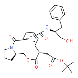 ChemSpider 2D Image | 2-Methyl-2-propanyl [(4R,6Z,9R,14aR)-9-(2-{[(2S)-1-hydroxy-3-phenyl-2-propanyl]amino}-2-oxoethyl)-3,10-dioxo-3,4,5,8,9,10,12,13,14,14a-decahydro-1H-pyrrolo[2,1-c][1,4]oxazacyclododecin-4-yl]acetate | C30H42N2O7