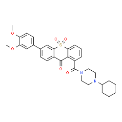 ChemSpider 2D Image | 1-[(4-Cyclohexyl-1-piperazinyl)carbonyl]-6-(3,4-dimethoxyphenyl)-9H-thioxanthen-9-one 10,10-dioxide | C32H34N2O6S