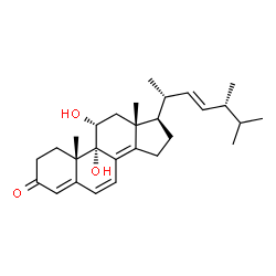 ChemSpider 2D Image | 9alpha,11alpha-dihydroxyergosta-4,6,8(14),22-tetraen-3-one | C28H40O3