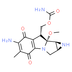 ChemSpider 2D Image | [(1aS,8R,8aR,8bS)-6-Amino-8a-methoxy-5-methyl-4,7-dioxo-1,1a,2,4,7,8,8a,8b-octahydroazireno[2',3':3,4]pyrrolo[1,2-a]indol-8-yl]methyl carbamate | C15H18N4O5