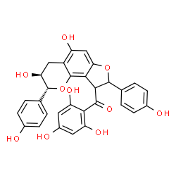 ChemSpider 2D Image | [(2R,3S)-3,5-Dihydroxy-2,8-bis(4-hydroxyphenyl)-3,4,8,9-tetrahydro-2H-furo[2,3-h]chromen-9-yl](2,4,6-trihydroxyphenyl)methanone | C30H24O10