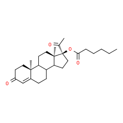 ChemSpider 2D Image | (8xi,9xi,10alpha,13alpha,14xi,17alpha)-3,20-Dioxopregn-4-en-17-yl hexanoate | C27H40O4