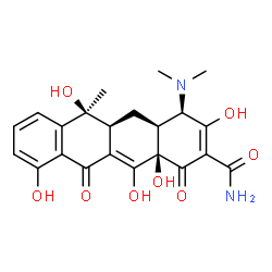 ChemSpider 2D Image | (4R,4aS,5aS,6S,12aR)-4-(Dimethylamino)-3,6,10,12,12a-pentahydroxy-6-methyl-1,11-dioxo-1,4,4a,5,5a,6,11,12a-octahydro-2-tetracenecarboxamide | C22H24N2O8