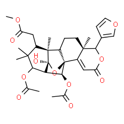ChemSpider 2D Image | Methyl [(1S,7R,10R,11S,12S,15R,16S,18S)-14,18-diacetoxy-6-(3-furyl)-16-hydroxy-7,11,13,13-tetramethyl-4-oxo-5,17-dioxapentacyclo[13.2.1.0~1,10~.0~2,7~.0~11,16~]octadec-2-en-12-yl]acetate | C31H38O11