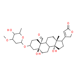 ChemSpider 2D Image | (5beta,8xi,9xi,10alpha,14alpha,17xi)-3-[(2,6-Dideoxy-3-O-methylhexopyranosyl)oxy]-5,14-dihydroxy-19-oxocard-20(22)-enolide | C30H44O9