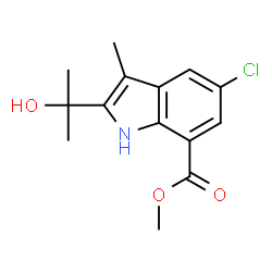 ChemSpider 2D Image | Methyl 5-chloro-2-(2-hydroxy-2-propanyl)-3-methyl-1H-indole-7-carboxylate | C14H16ClNO3
