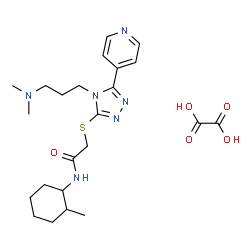 ChemSpider 2D Image | 2-({4-[3-(Dimethylamino)propyl]-5-(4-pyridinyl)-4H-1,2,4-triazol-3-yl}sulfanyl)-N-(2-methylcyclohexyl)acetamide ethanedioate (1:1) | C23H34N6O5S