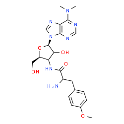 ChemSpider 2D Image | 2-Amino-N-[(2S,5R)-5-[6-(dimethylamino)-9H-purin-9-yl]-4-hydroxy-2-(hydroxymethyl)tetrahydro-3-furanyl]-3-(4-methoxyphenyl)propanamide | C22H29N7O5