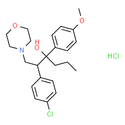 ChemSpider 2D Image | 2-(4-Chlorophenyl)-3-(4-methoxyphenyl)-1-(4-morpholinyl)-3-hexanol hydrochloride (1:1) | C23H31Cl2NO3