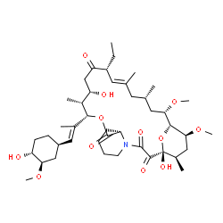ChemSpider 2D Image | (1R,9S,12S,13R,14S,17R,18E,21S,23S,25S,27R)-17-Ethyl-1,14-dihydroxy-12-{(1E)-1-[(1R,3R,4R)-4-hydroxy-3-methoxycyclohexyl]-1-propen-2-yl}-23,25-dimethoxy-13,19,21,27-tetramethyl-11,28-dioxa-4-azatricyc
lo[22.3.1.0~4,9~]octacos-18-ene-2,3,10,16-tetrone | C43H69NO12