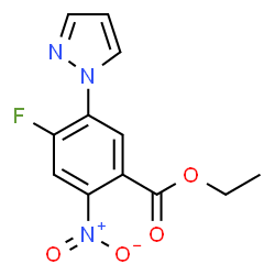 ChemSpider 2D Image | Ethyl 4-Fluoro-2-nitro-5-(1-pyrazolyl)benzoate | C12H10FN3O4