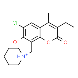 ChemSpider 2D Image | 6-Chloro-3-ethyl-4-methyl-2-oxo-8-(1-piperidiniumylmethyl)-2H-chromen-7-olate | C18H22ClNO3