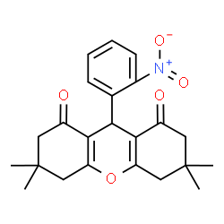 ChemSpider 2D Image | 3,3,6,6-Tetramethyl-9-(2-nitrophenyl)-3,4,5,6,7,9-hexahydro-1H-xanthene-1,8(2H)-dione | C23H25NO5