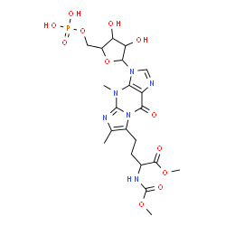 ChemSpider 2D Image | 7-{4-Methoxy-3-[(methoxycarbonyl)amino]-4-oxobutyl}-4,6-dimethyl-3-(5-O-phosphonopentofuranosyl)-3,4-dihydro-9H-imidazo[1,2-a]purin-9-one | C21H29N6O12P