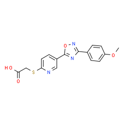 ChemSpider 2D Image | ({5-[3-(4-Methoxyphenyl)-1,2,4-oxadiazol-5-yl]-2-pyridinyl}sulfanyl)acetic acid | C16H13N3O4S