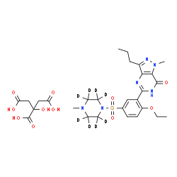 ChemSpider 2D Image | 5-(2-Ethoxy-5-{[4-methyl(~2~H_8_)-1-piperazinyl]sulfonyl}phenyl)-1-methyl-3-propyl-1,6-dihydro-7H-pyrazolo[4,3-d]pyrimidin-7-one 2-hydroxy-1,2,3-propanetricarboxylate (1:1) | C28H30D8N6O11S