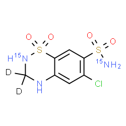 ChemSpider 2D Image | 6-Chloro(3,3-~2~H_2_,2-~15~N)-3,4-dihydro-2H-1,2,4-benzothiadiazine-7-(~15~N)sulfonamide 1,1-dioxide | C7H6D2ClN15N2O4S2