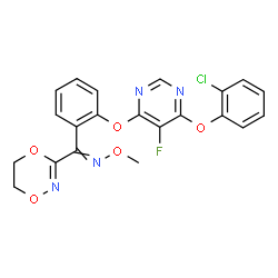 ChemSpider 2D Image | [2-[[6-(2-Chlorophenoxy)-5-fluoro-4-pyrimidinyl]oxy]phenyl](5,6-dihydro-1,4,2-dioxazin-3-yl)methanone O-methyloxime | C21H16ClFN4O5
