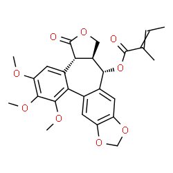 ChemSpider 2D Image | (4bR,7aS,8S)-1,2,3-Trimethoxy-5-oxo-4b,7,7a,8-tetrahydro-5H-benzo[3,4]furo[3',4':5,6]cyclohepta[1,2-f][1,3]benzodioxol-8-yl 2-methyl-2-butenoate | C26H26O9