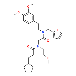 ChemSpider 2D Image | 3-Cyclopentyl-N-(2-{[2-(3,4-dimethoxyphenyl)ethyl](2-furylmethyl)amino}-2-oxoethyl)-N-(2-methoxyethyl)propanamide | C28H40N2O6