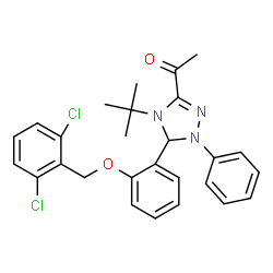 ChemSpider 2D Image | 1-[5-{2-[(2,6-Dichlorobenzyl)oxy]phenyl}-4-(2-methyl-2-propanyl)-1-phenyl-4,5-dihydro-1H-1,2,4-triazol-3-yl]ethanone | C27H27Cl2N3O2