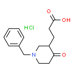 ChemSpider 2D Image | 3-(1-Benzyl-4-oxo-3-piperidinyl)propanoic acid hydrochloride (1:1) | C15H20ClNO3