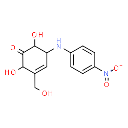 ChemSpider 2D Image | 2,6-Dihydroxy-3-(hydroxymethyl)-5-[(4-nitrophenyl)amino]-3-cyclohexen-1-one | C13H14N2O6
