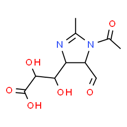 ChemSpider 2D Image | 3-(1-Acetyl-5-formyl-2-methyl-4,5-dihydro-1H-imidazol-4-yl)-2,3-dihydroxypropanoic acid | C10H14N2O6