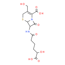 ChemSpider 2D Image | 7-[(5-Carboxy-5-hydroxypentanoyl)amino]-3-(hydroxymethyl)-8-oxo-5-thia-1-azabicyclo[4.2.0]oct-2-ene-2-carboxylic acid | C14H18N2O8S